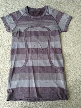 lululemon athletica Purple and Gray Striped Short Sleeve Tee
